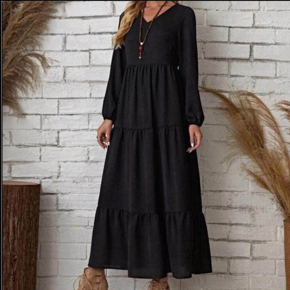 New! Boho Tan/brown Long Sleeve Maxi Dress - Picture 5 of 6